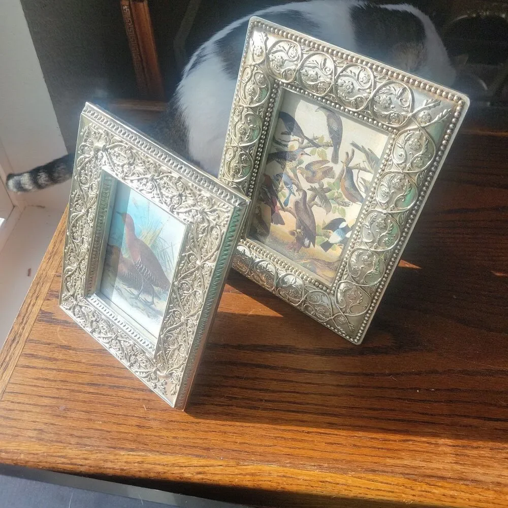 Vtg Ornate Picture Frame Lot 3.5x5 4x6 Baroque Rococo Silver Tone Resin Tabletop